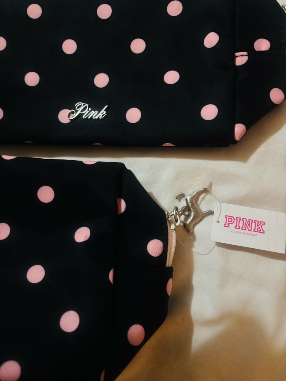 Victoria's Secret PINK Black Cosmetic Bag with Pink Polka Dots